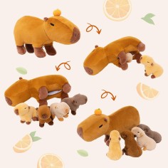 Capybara Plüschtier mit 4 Baby-Capybaras im Bauch