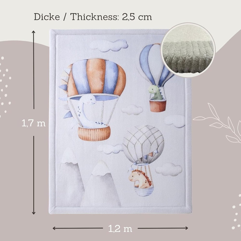 wolkenweiche Baby Spielmatte, 170 x 120 x 2,5 cm, Heissluftballone