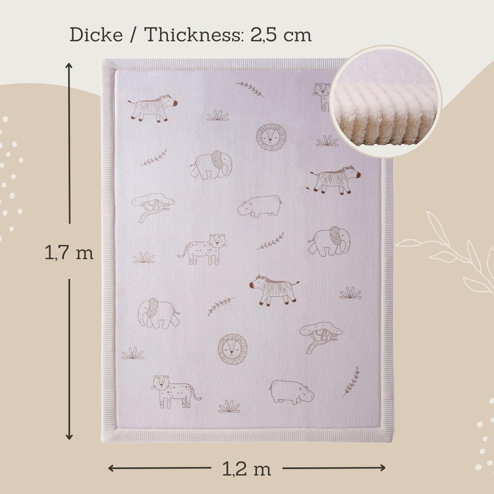 wolkenweiche Baby Spielmatte, 170 x 120 x 2,5 cm, Safari