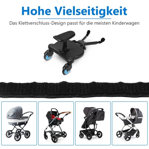 universelles Kinderwagen Mitfahrbrett mit abnehmbaren Sitz, schwarz