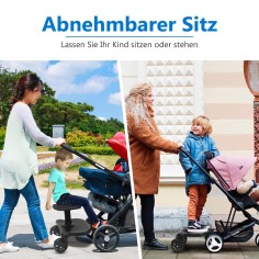 universelles Kinderwagen Mitfahrbrett mit abnehmbaren Sitz, schwarz