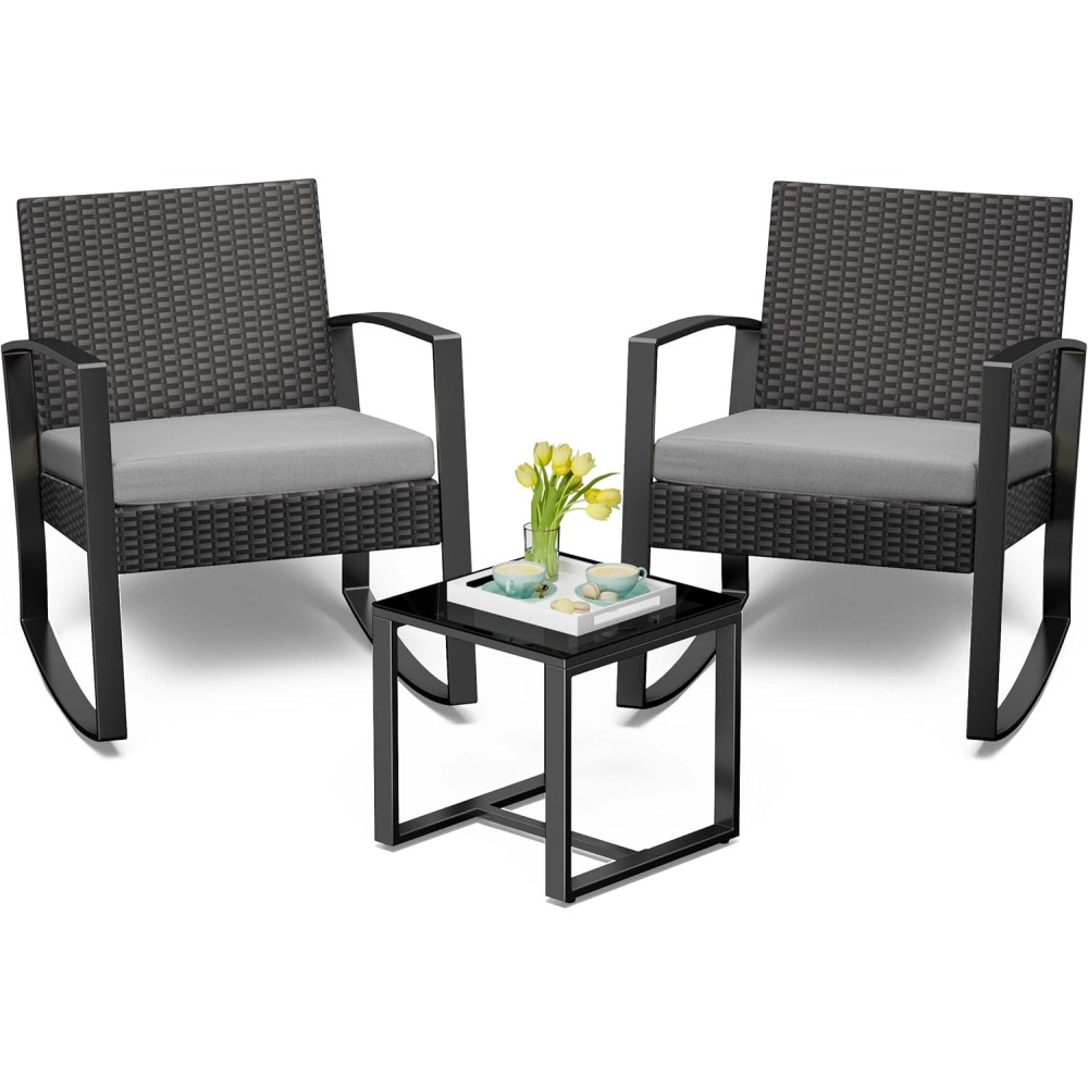 Gartenmöbel Set, zwei Stühle & Tischchen, Grau