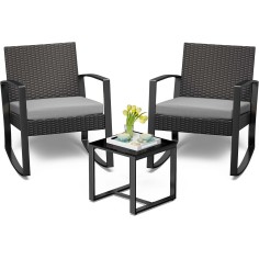 Gartenmöbel Set, zwei Stühle & Tischchen, Grau