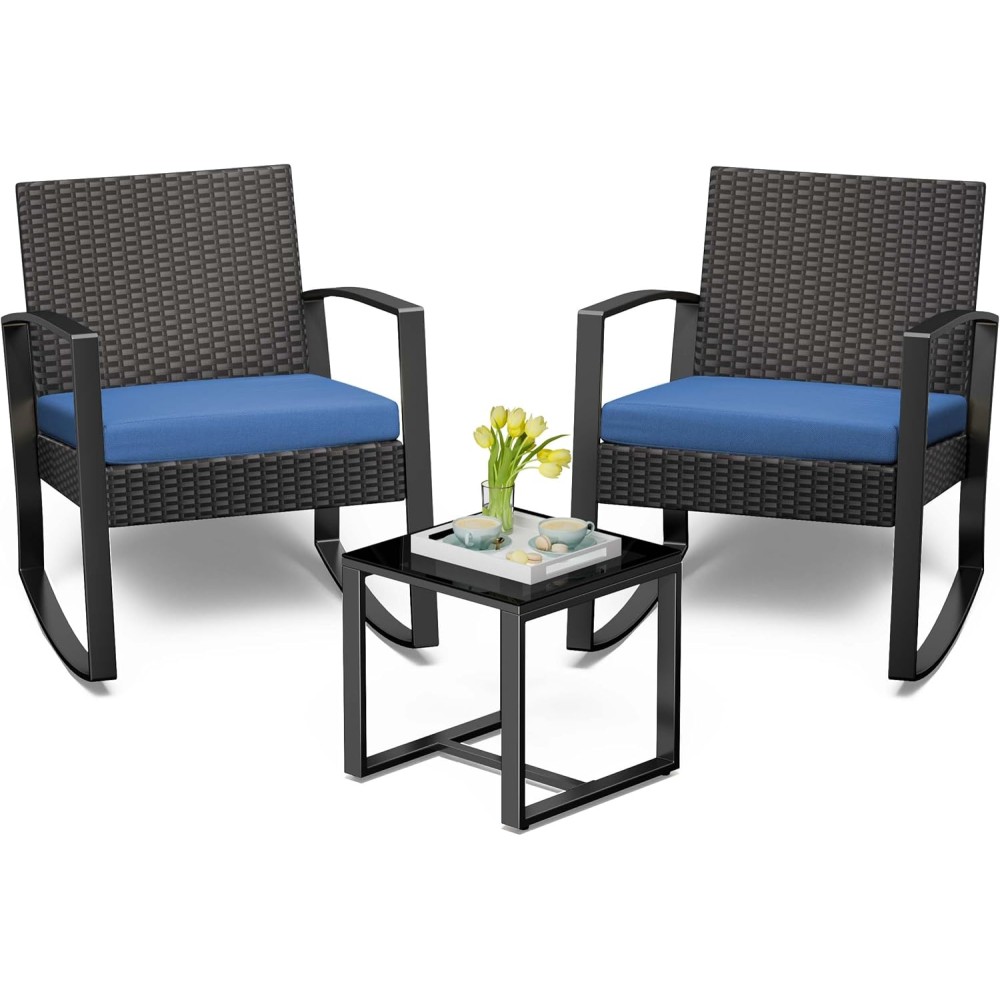 Gartenmöbel Set, zwei Stühle & Tischchen, Blau