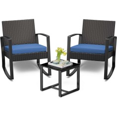 Gartenmöbel Set, zwei Stühle & Tischchen, Blau