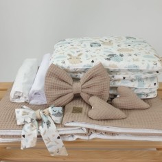 Stubenwagen / Bollerwagen mit Matratze, Betthimmel und Bettwäsche, Taupe