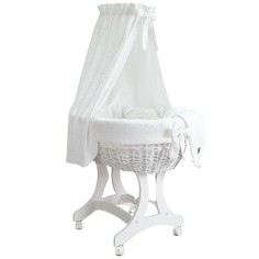 Stubenwagen / Bollerwagen mit Matratze, Betthimmel und Bettwäsche, Weiss/ Gold