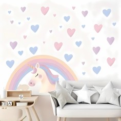 Wandsticker, Einhorn, Regenbogen & Herzen