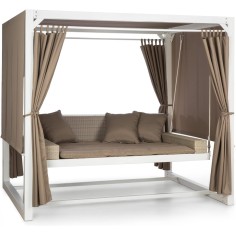 Hollywoodschaukel mit Liegefunktion, Gartenschaukel mit Polster, Dach & Vorhängen