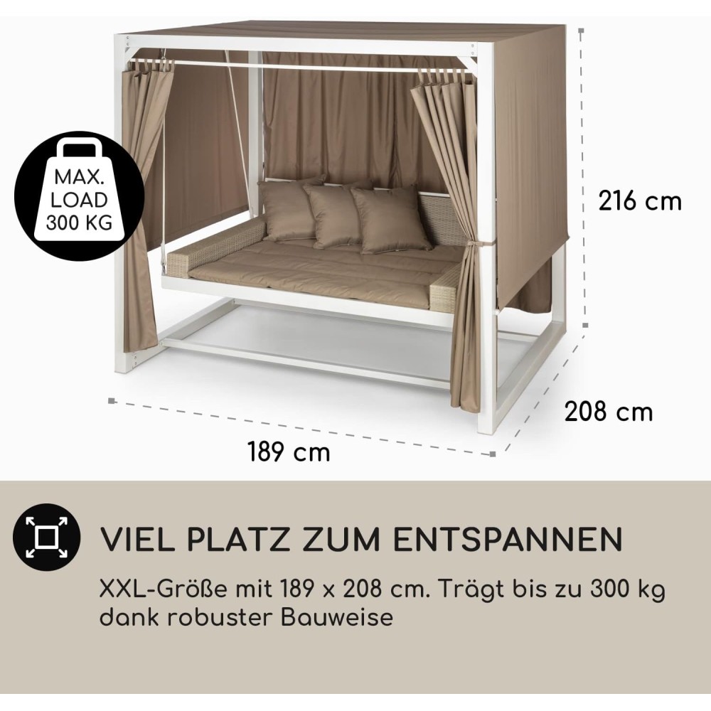 Hollywoodschaukel mit Liegefunktion, Gartenschaukel mit Polster, Dach & Vorhängen