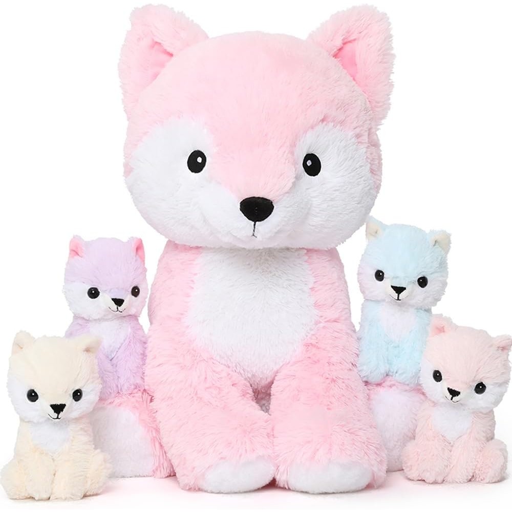 Fuchs Plüschtier mit 4 Baby-Füchschen im Bauch, XXL