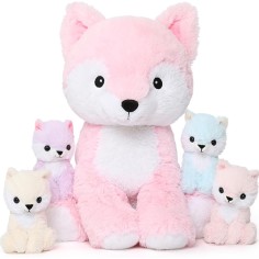 Fuchs Plüschtier mit 4 Baby-Füchschen im Bauch, XXL