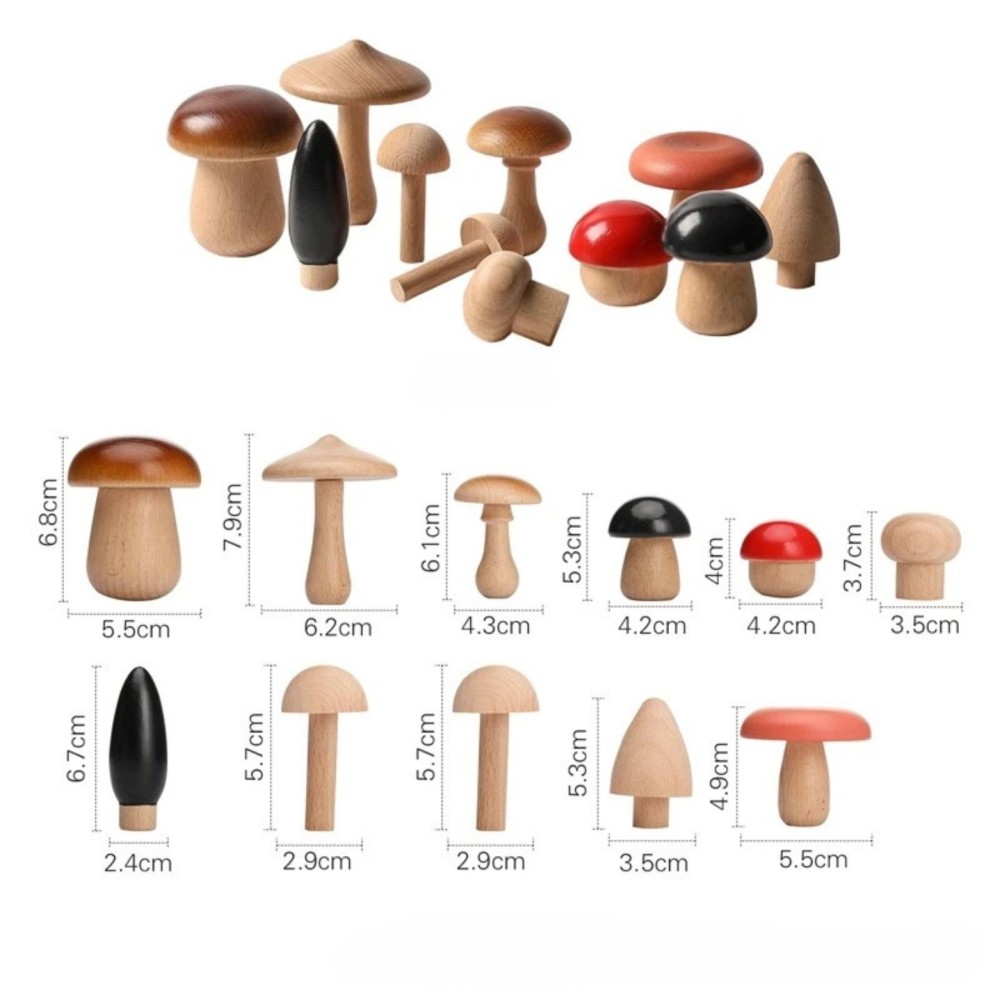 11-teiliges Holz-Pilz-Set – Montessori Lernspielzeug für Kinder