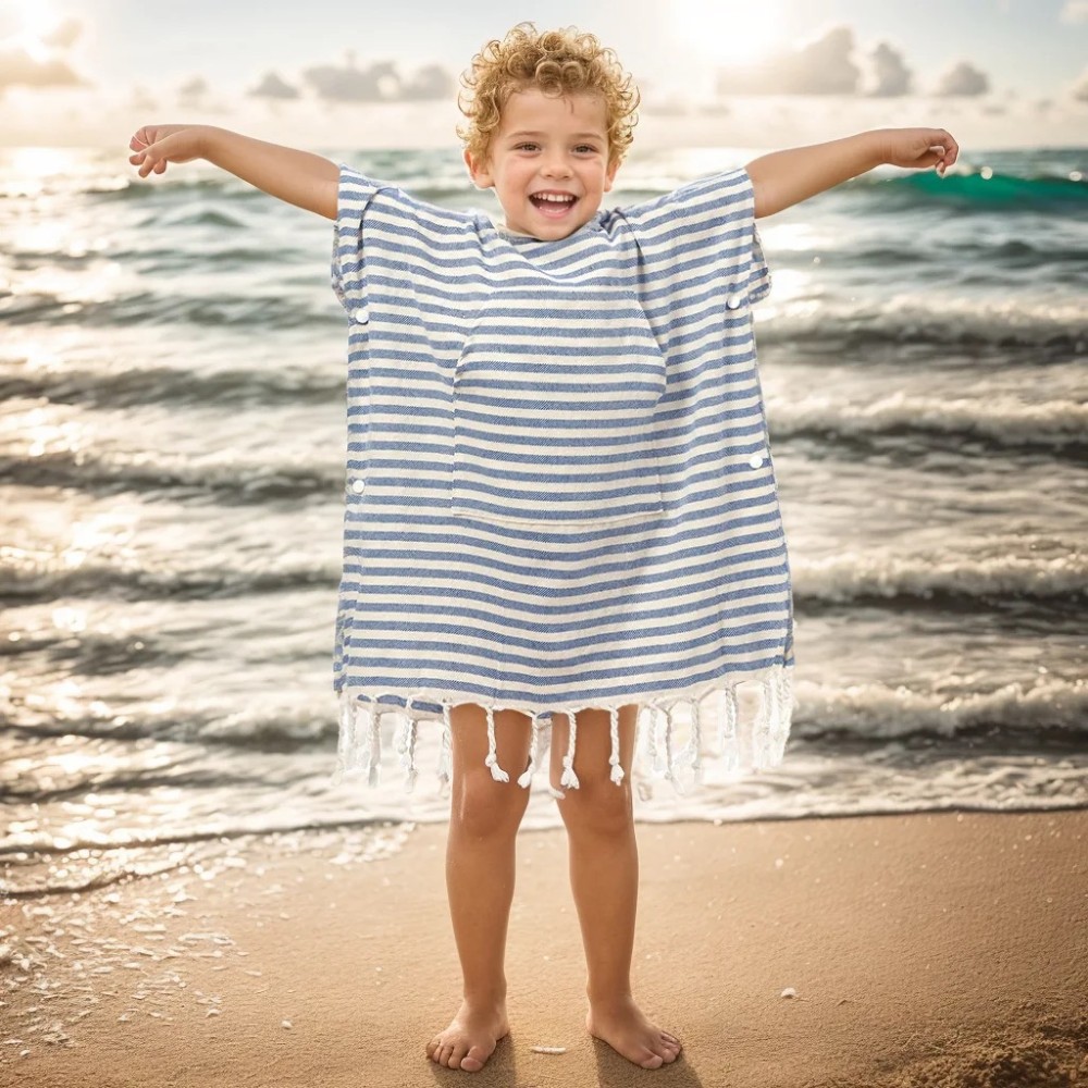 Poncho à rayures pour enfants avec péage