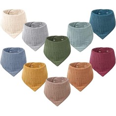 10-er Pack Baby Bandana Halstücher aus Musselin-Baumwolle