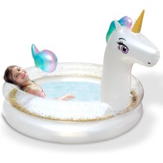 Kinderpool Einhorn mit Glitzer – Aufblasbares Planschbecken, 200 × 135 × 90 cm