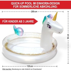 Kinderpool Einhorn mit Glitzer – Aufblasbares Planschbecken, 200 × 135 × 90 cm