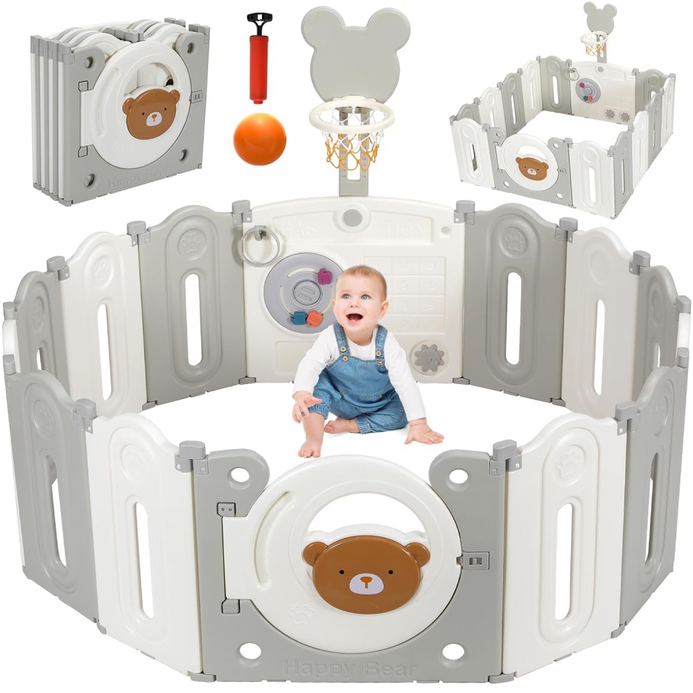 klappbares Laufgitter/ Laufstall & Spielplatz, Bär/ grau, 150 x 150 cm