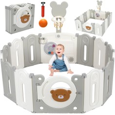 klappbares Laufgitter/ Laufstall & Spielplatz, Bär/ grau, 150 x 150 cm