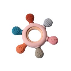 Silikon Beissring mit Holzring, Herbstgold