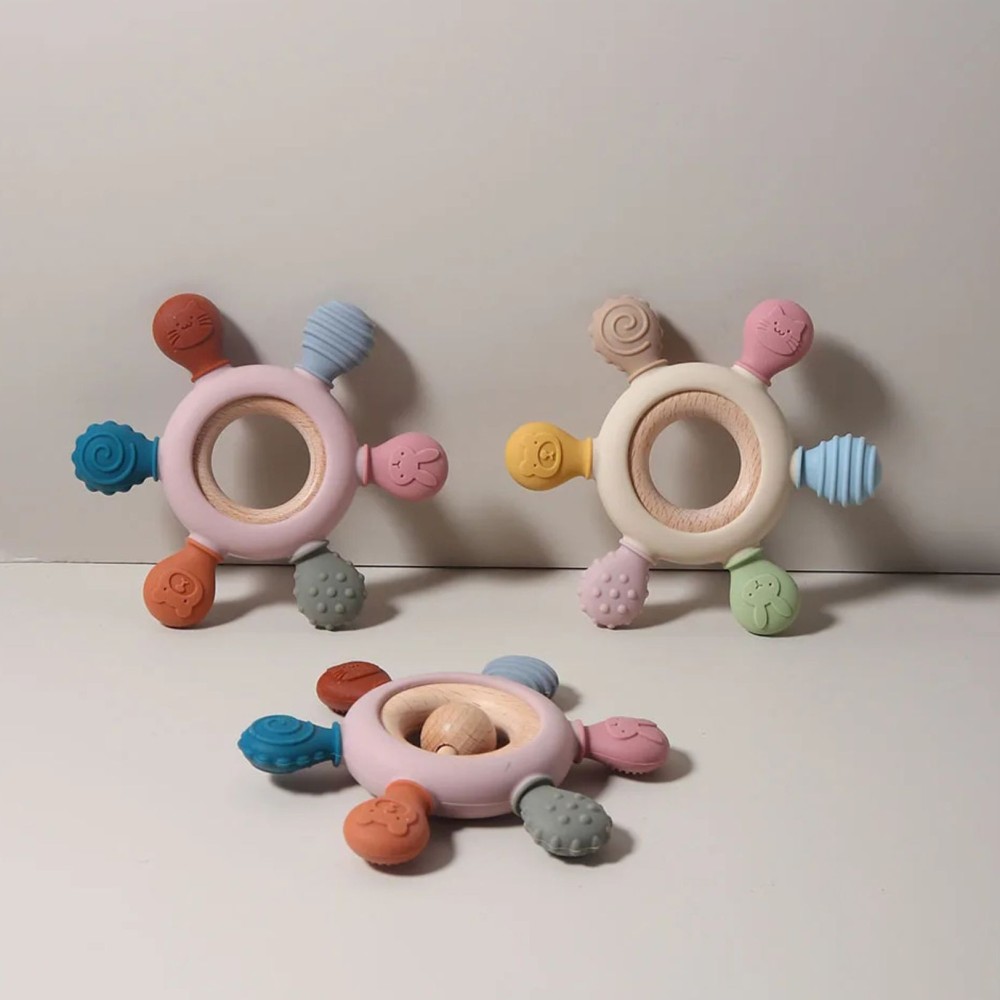 Silikon Beissring mit Holzring, Herbstgold