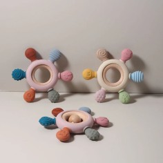 Silikon Beissring mit Holzring, Herbstgold