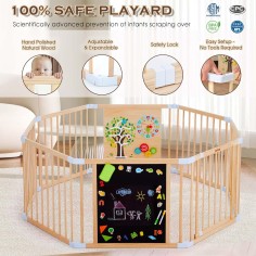 Omybaby Premium Baby-Laufstall aus Holz mit Montessori-Aktivitäten & magnetischem Whiteboard