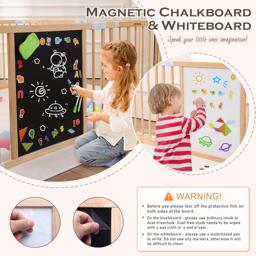Omybaby Premium Baby-Laufstall aus Holz mit Montessori-Aktivitäten & magnetischem Whiteboard