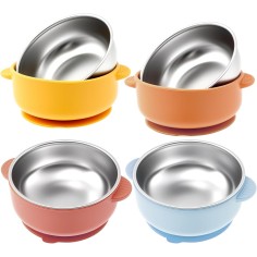 4er Set Silikon-Kinderschalen mit Edelstahl-Einsatz, multi