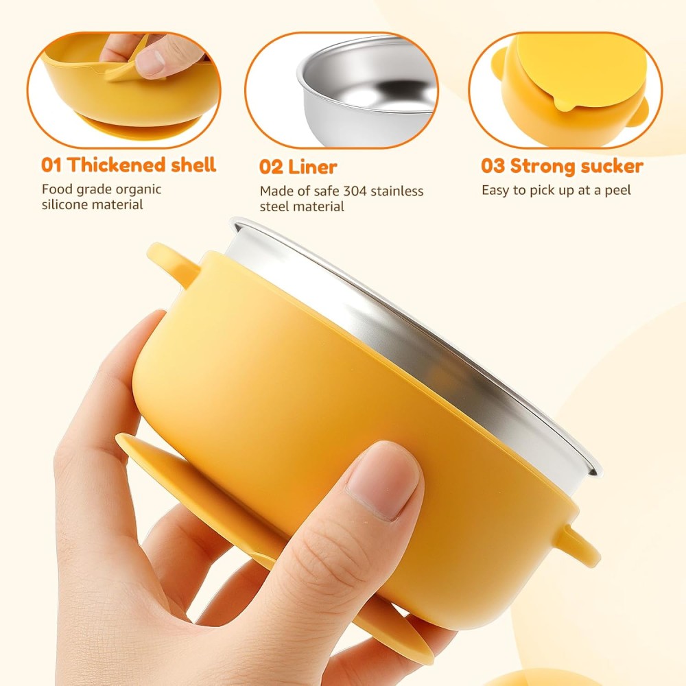 4er Set Silikon-Kinderschalen mit Edelstahl-Einsatz, Beeren & Minze