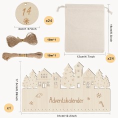 Adventskalender zum Befüllen – Wanddeko mit 24 Baumwollsäckchen, Zahlen & Holzschild