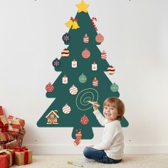Tableau magnétique autocollant en forme de sapin de Noël avec aimants et marqueurs
