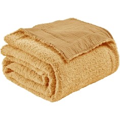 Kuscheldecke aus Baumwoll-Musselin & Fleece, Honig