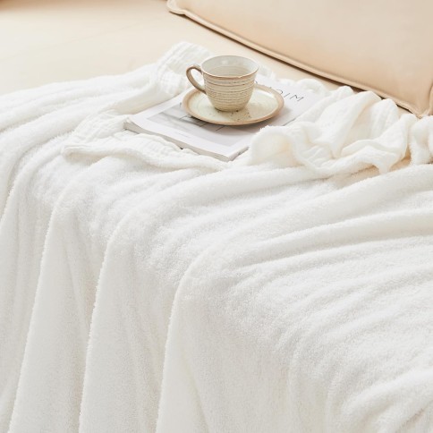 Kuscheldecke aus Baumwoll-Musselin & Fleece, Creme