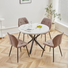 4er-Set Esszimmerstühle mit Stoffpolsterung und Metallbeinen, Smoked Brown