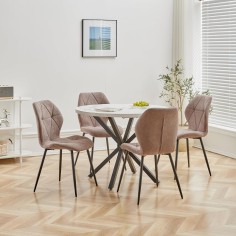 4er-Set Esszimmerstühle mit Stoffpolsterung und Metallbeinen, Smoked Brown