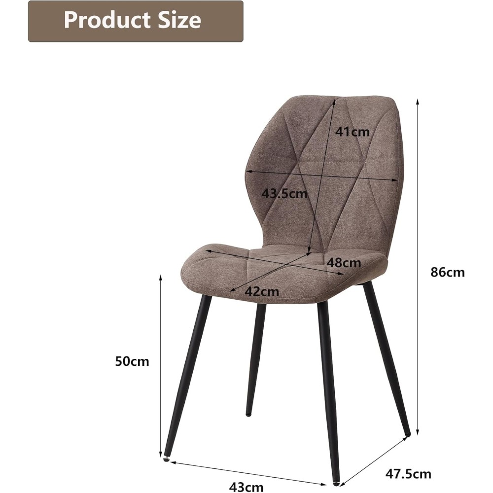 4er-Set Esszimmerstühle mit Stoffpolsterung und Metallbeinen, Smoked Brown