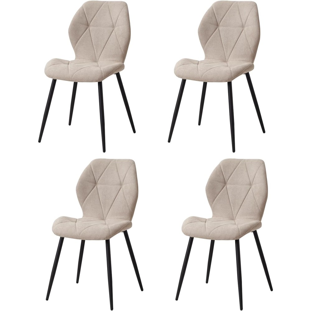 4er-Set Esszimmerstühle mit Stoffpolsterung und Metallbeinen, Soft Almond