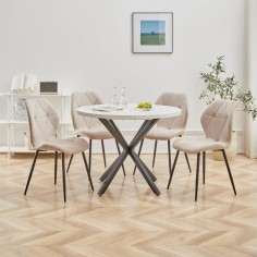 4er-Set Esszimmerstühle mit Stoffpolsterung und Metallbeinen, Soft Almond