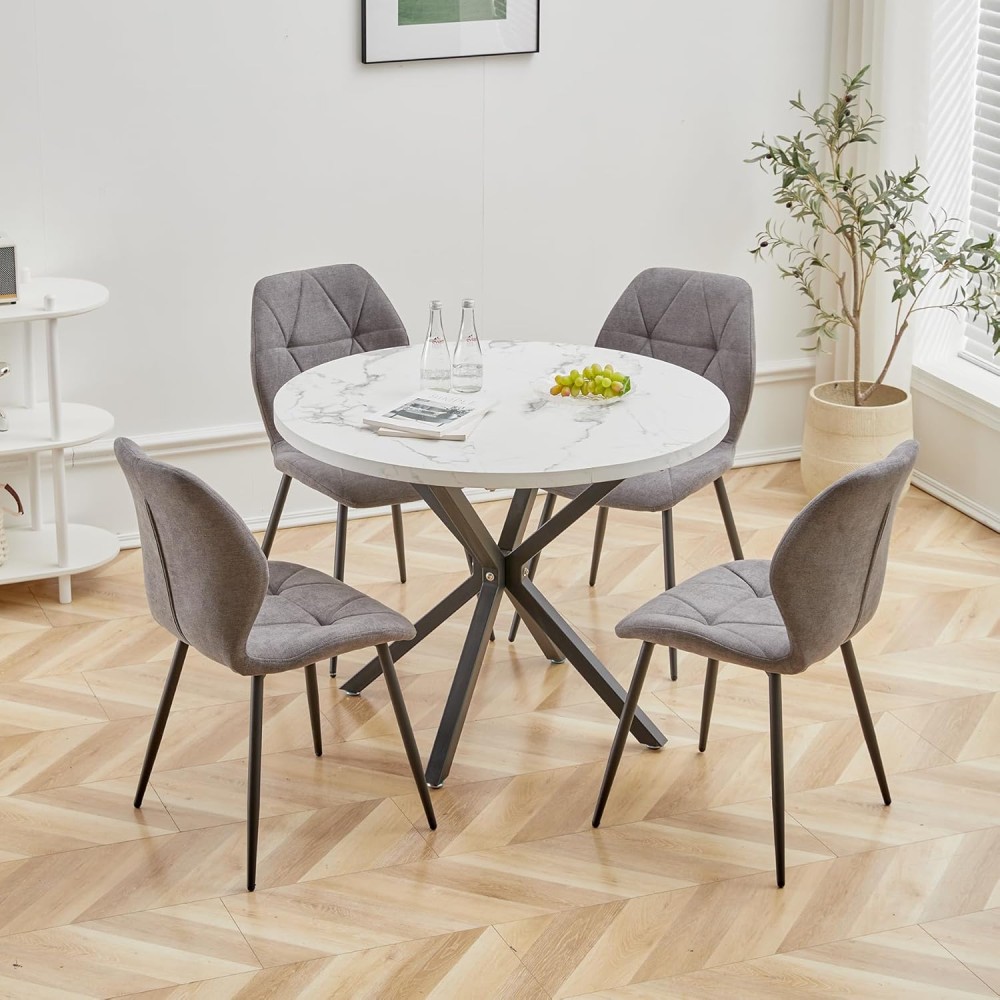 4er-Set Esszimmerstühle mit Stoffpolsterung und Metallbeinen, Grau