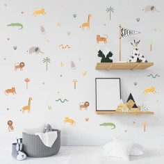 Wandsticker, Safari Tiere, 60 Elemente