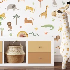 Wandsticker, Safari Tiere, 60 Elemente