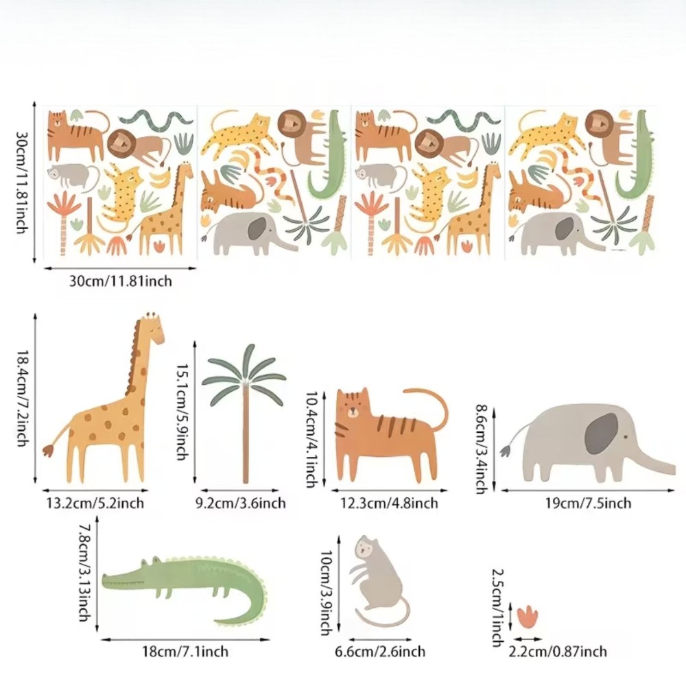 Wandsticker, Safari Tiere, 60 Elemente
