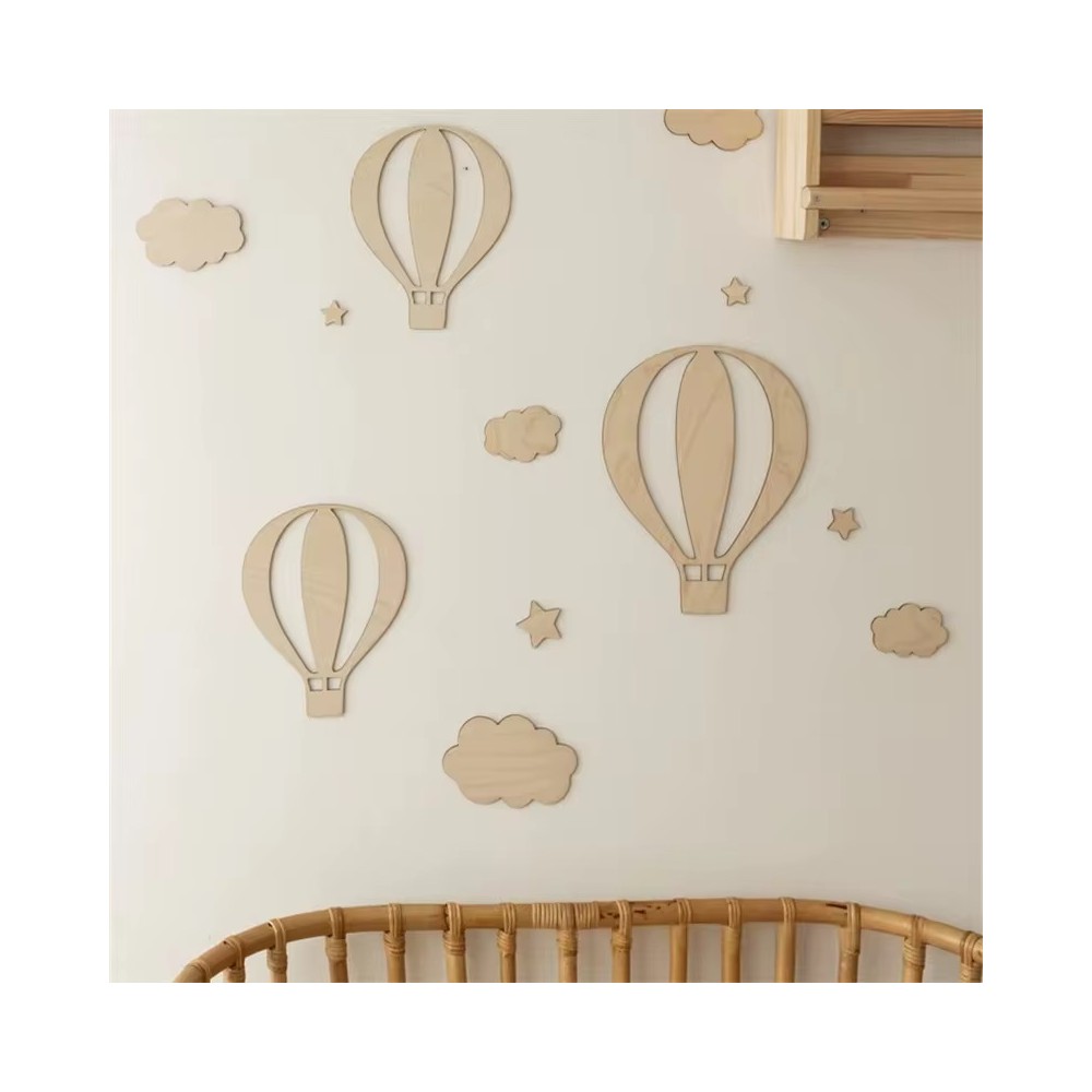 Stickers muraux en bois 3D Décoration Ballons d'air chaud