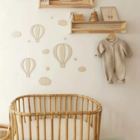 Stickers muraux en bois 3D Décoration Ballons d'air chaud