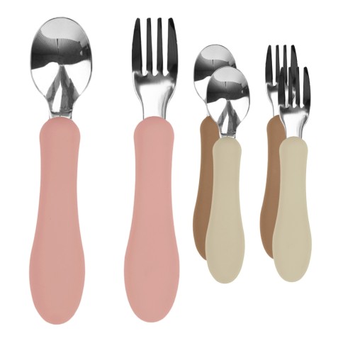 Couverts bébé en acier inoxydable avec poignées en silicone (ensemble de 3)