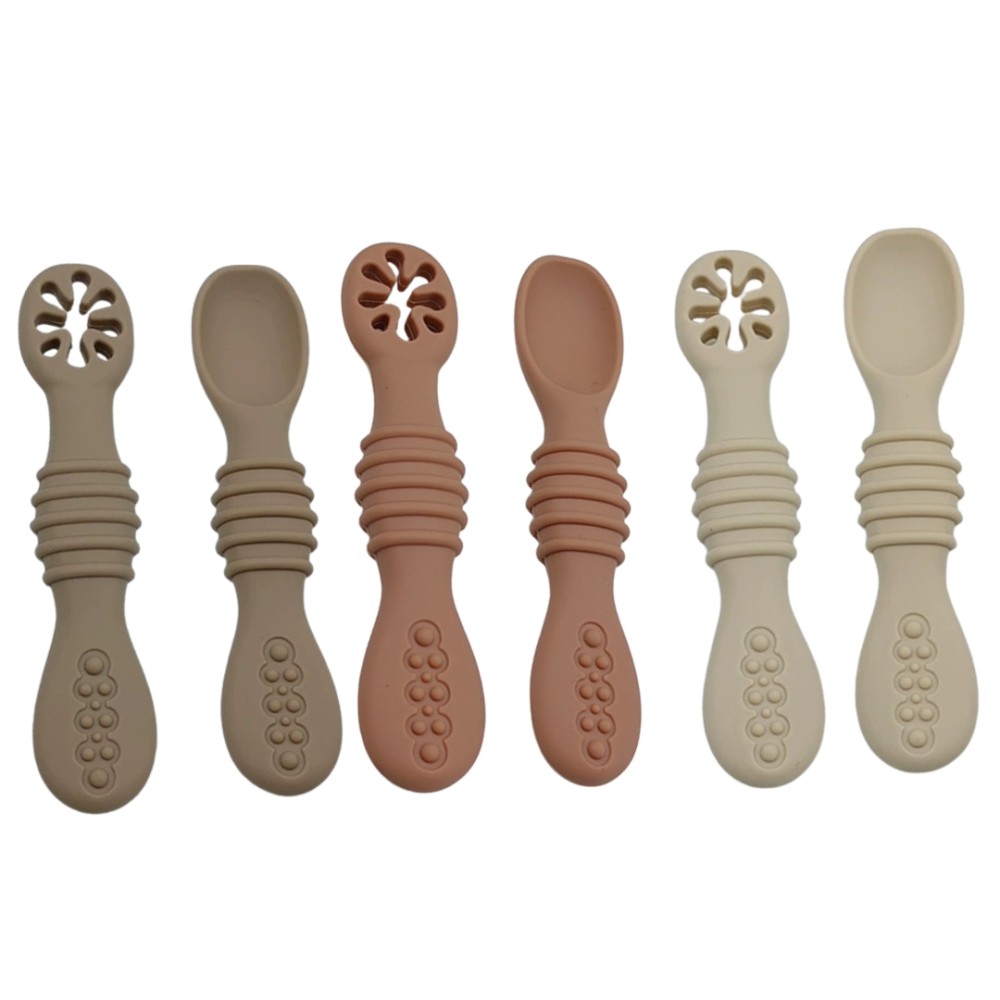 cuillère de bébé en silicone - 6 pièces de cuillères d'apprentissage doux