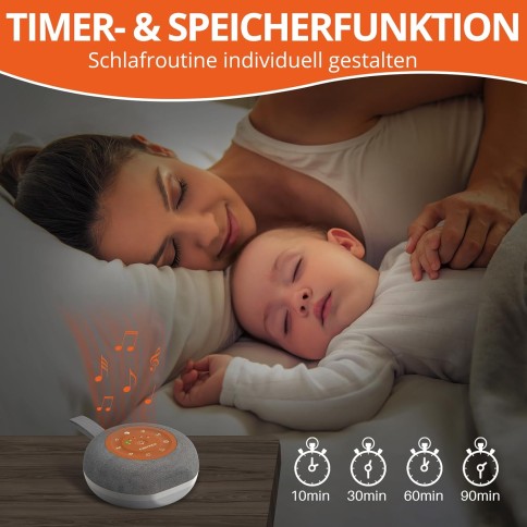 Baby Nachtlicht mit White Noise – 30 Klänge, 7-Farben-Nachtlicht, Wireless Speaker