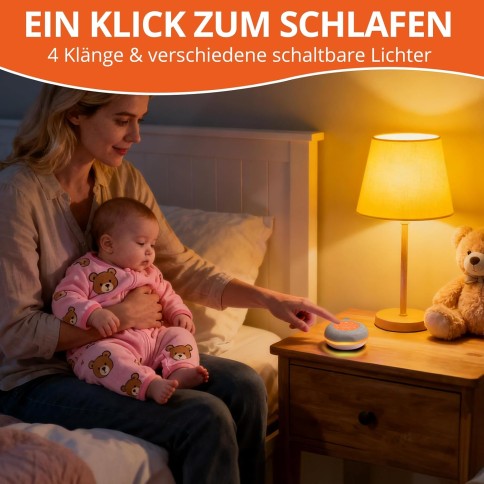 Baby Nachtlicht mit White Noise – 30 Klänge, 7-Farben-Nachtlicht, Wireless Speaker