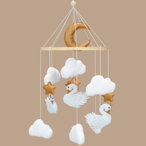 Filz Mobile mit Spieluhr, Schwäne